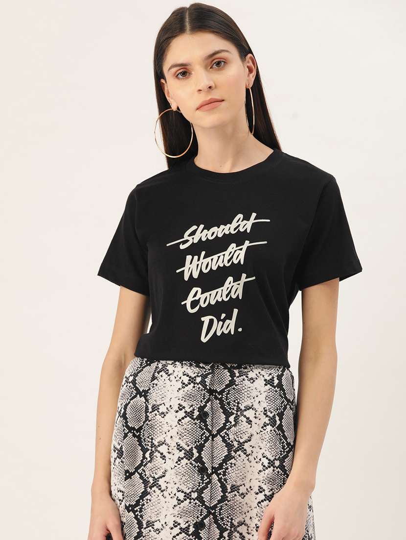 women's front print round neck t-shirt