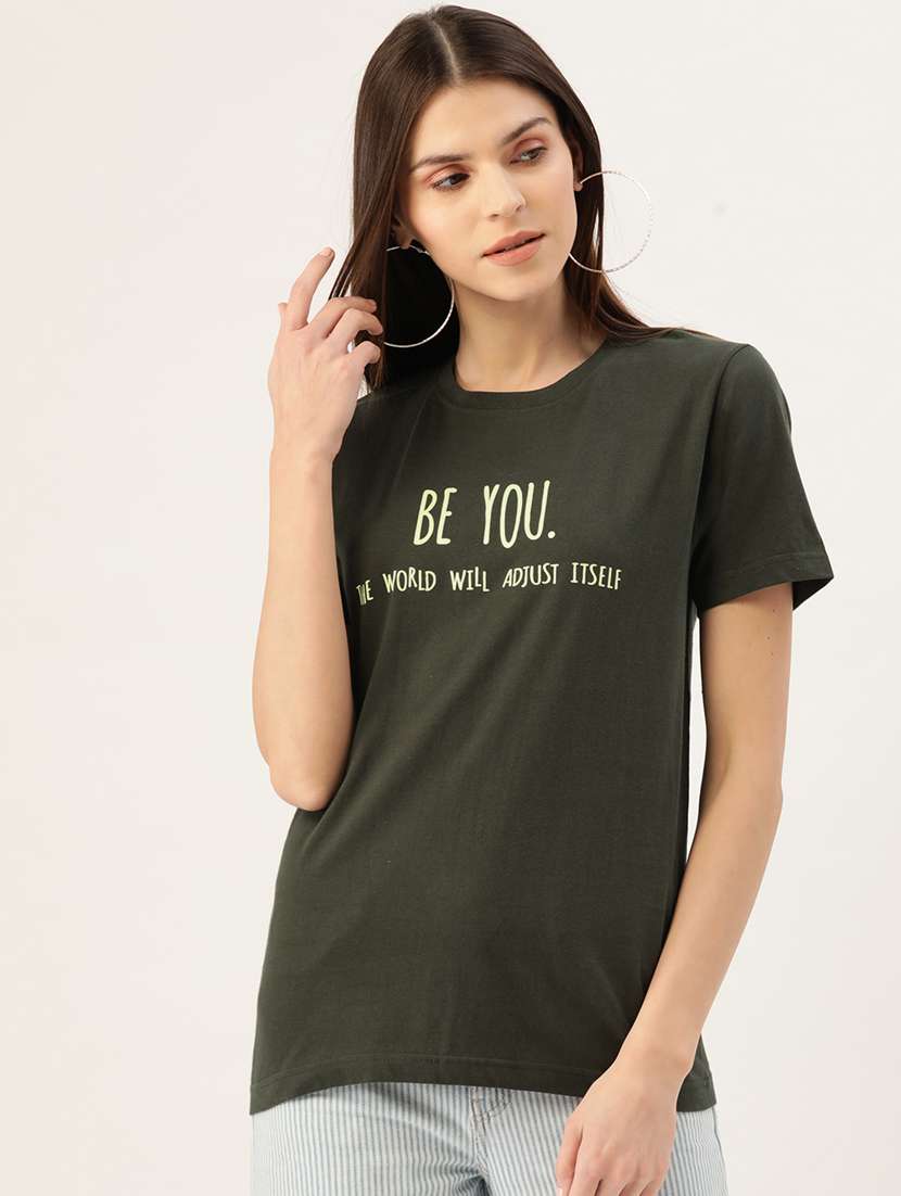 women's chest print round neck t-shirt