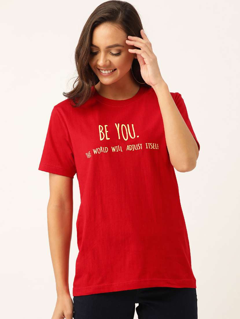 women's chest print round neck t-shirt