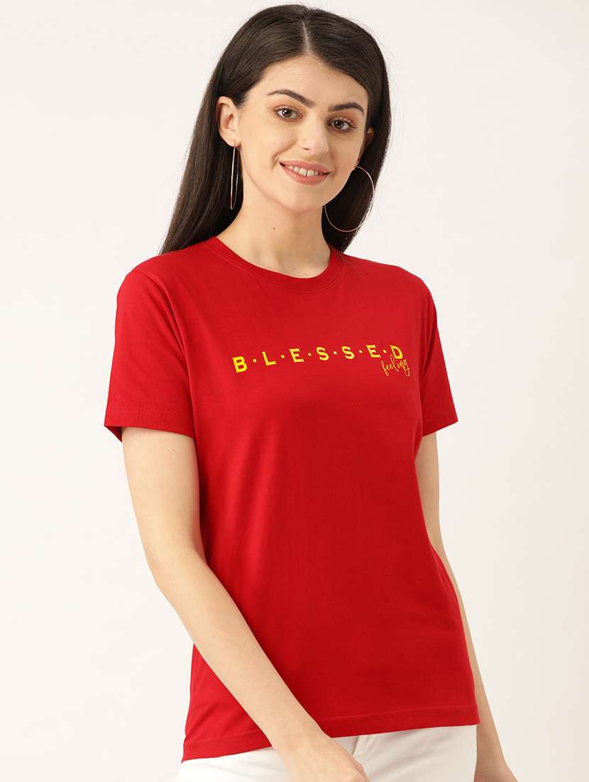 women's chest print round neck t-shirt