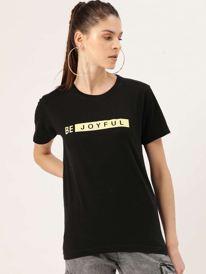 women's chest print round neck t-shirt