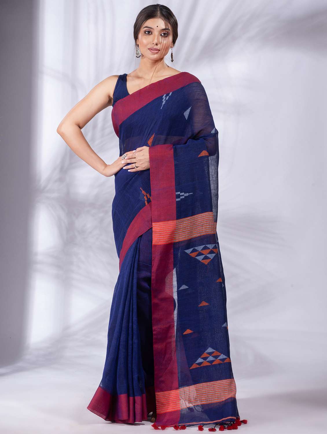 women's self design navy blue colored saree with blouse - 19697539 - Zoom Image - 0