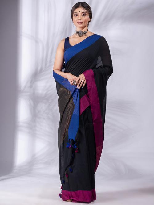 black cotton saree with blouse - 19697561 - Standard Image - 0