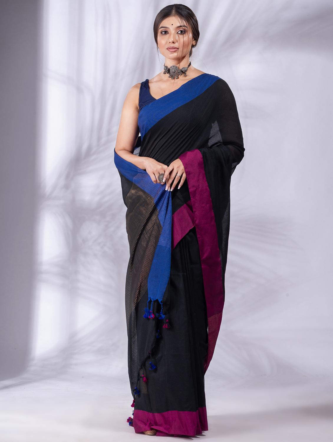 black cotton saree with blouse - 19697561 - Zoom Image - 0
