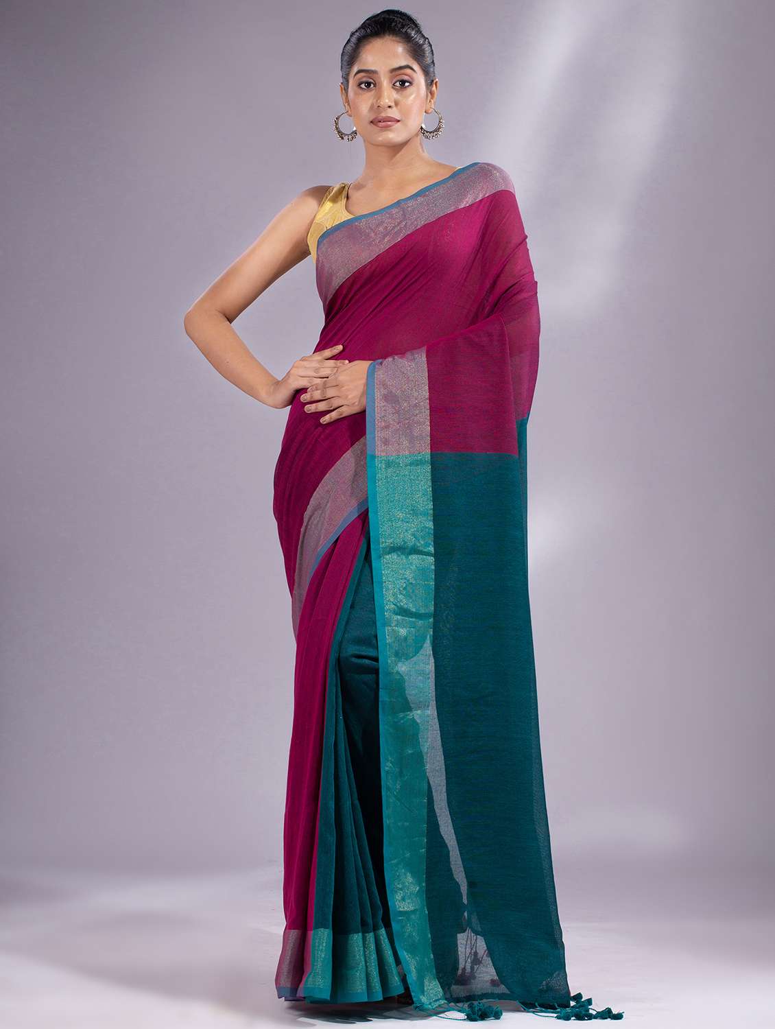 magenta cotton saree with blouse