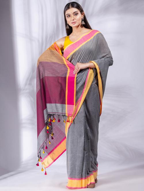 grey cotton saree with blouse - 19697611 - Standard Image - 0