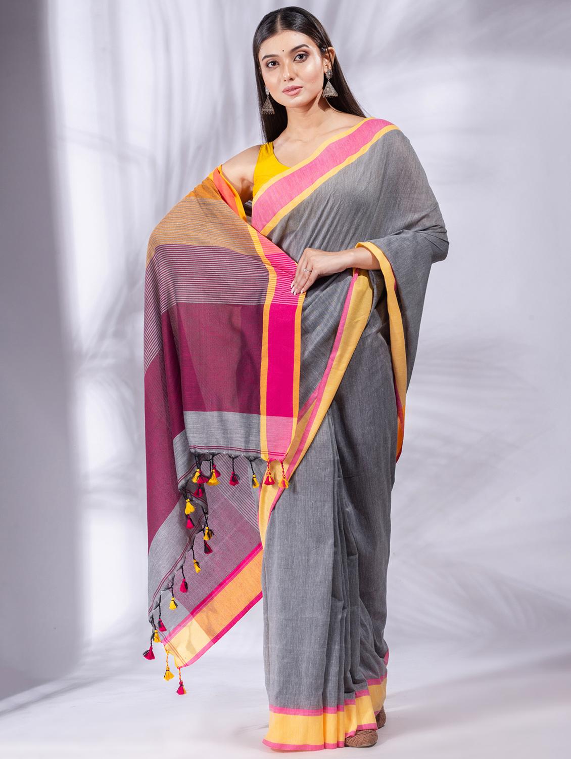 grey cotton saree with blouse - 19697611 - Zoom Image - 0