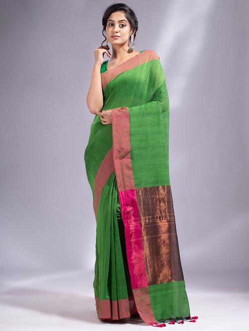 green cotton saree with blouse - 19697647 - Standard Image - 0