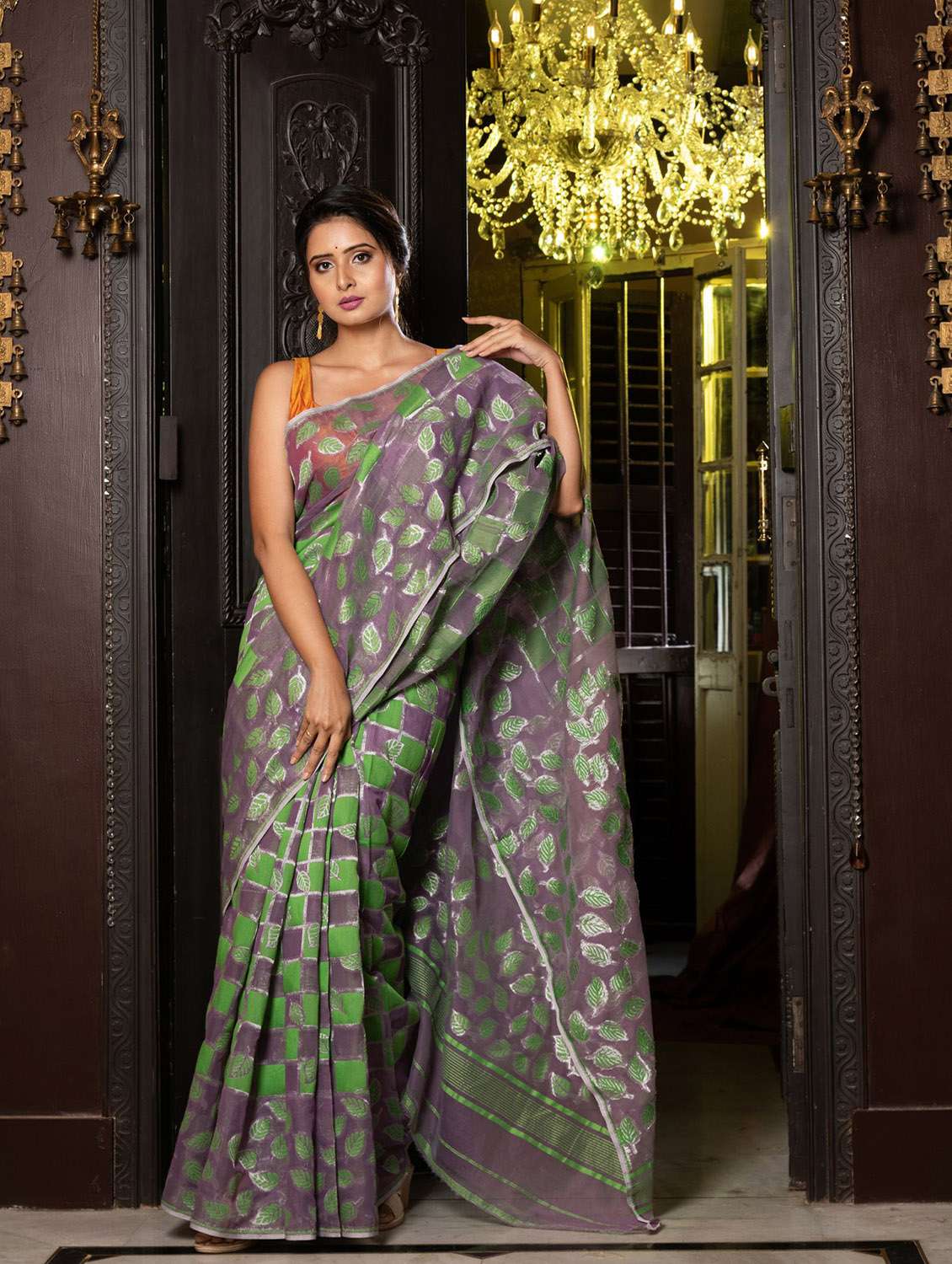 women's self design grey colored saree with blouse