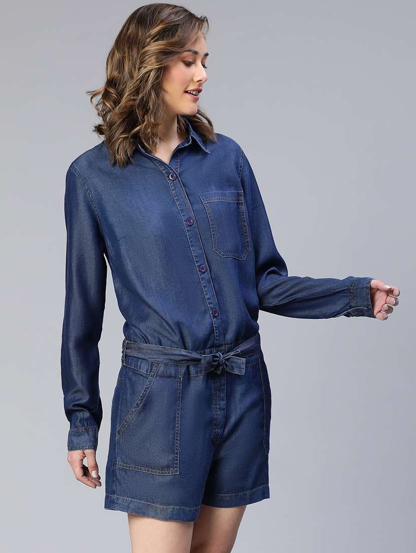 blue solid romper jumpsuit - 19697788 -  Standard Image - 1