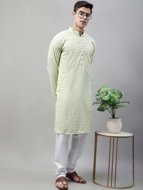 men mandarin collar embroidered kurta pyjama set - 19697789 - Standard Image - 0