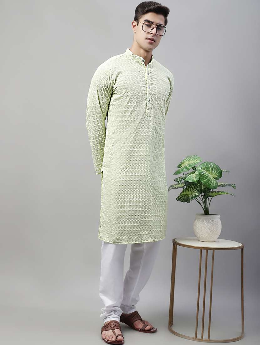 men mandarin collar embroidered kurta pyjama set - 19697789 - Zoom Image - 0