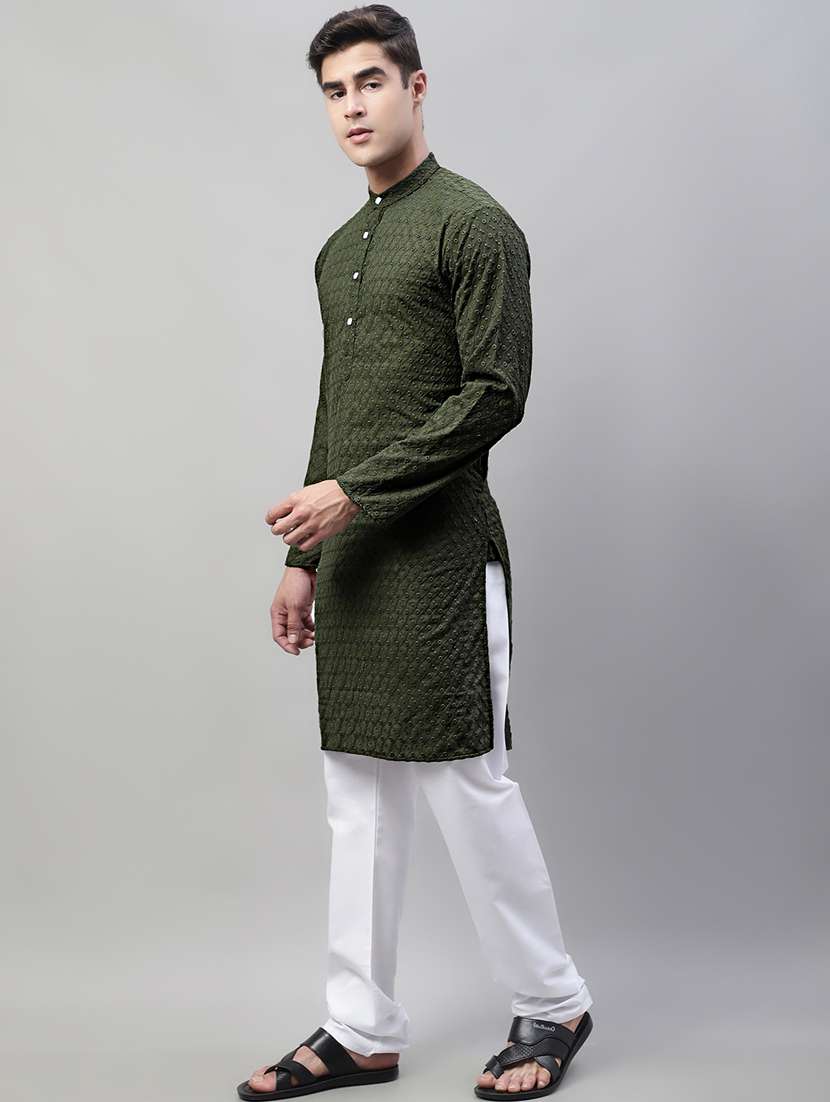 men mandarin collar embroidered kurta pyjama set - 19697791 -  Standard Image - 1