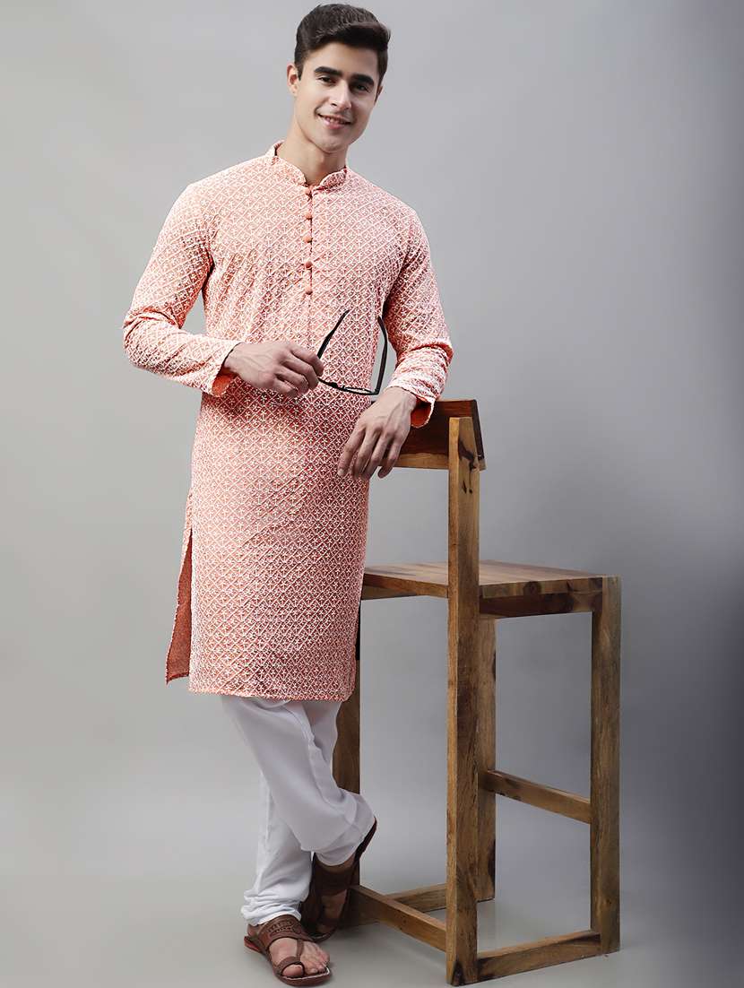 men mandarin collar embroidered kurta pyjama set - 19697794 -  Zoom Image - 0