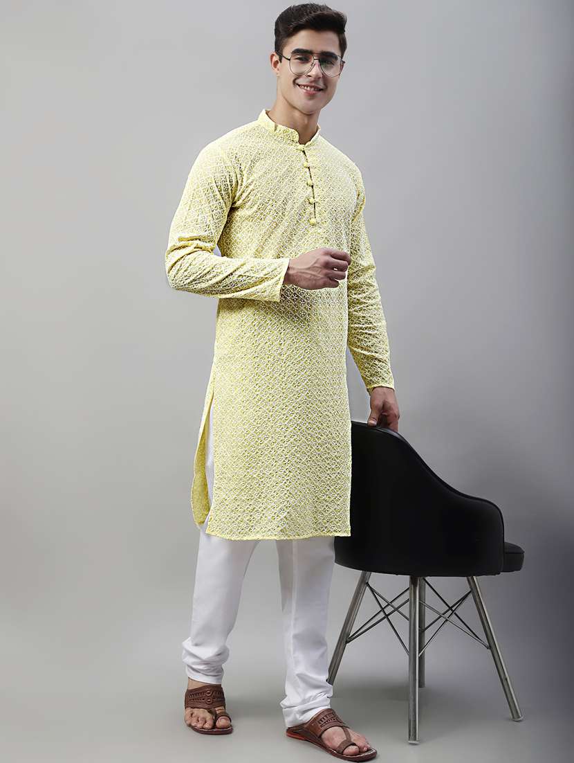 men embroidered kurta churidar ethnic wear set