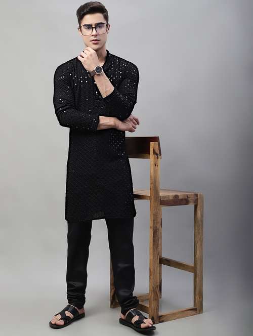 men mandarin collar embroidered kurta pyjama set - 19697798 - Standard Image - 0