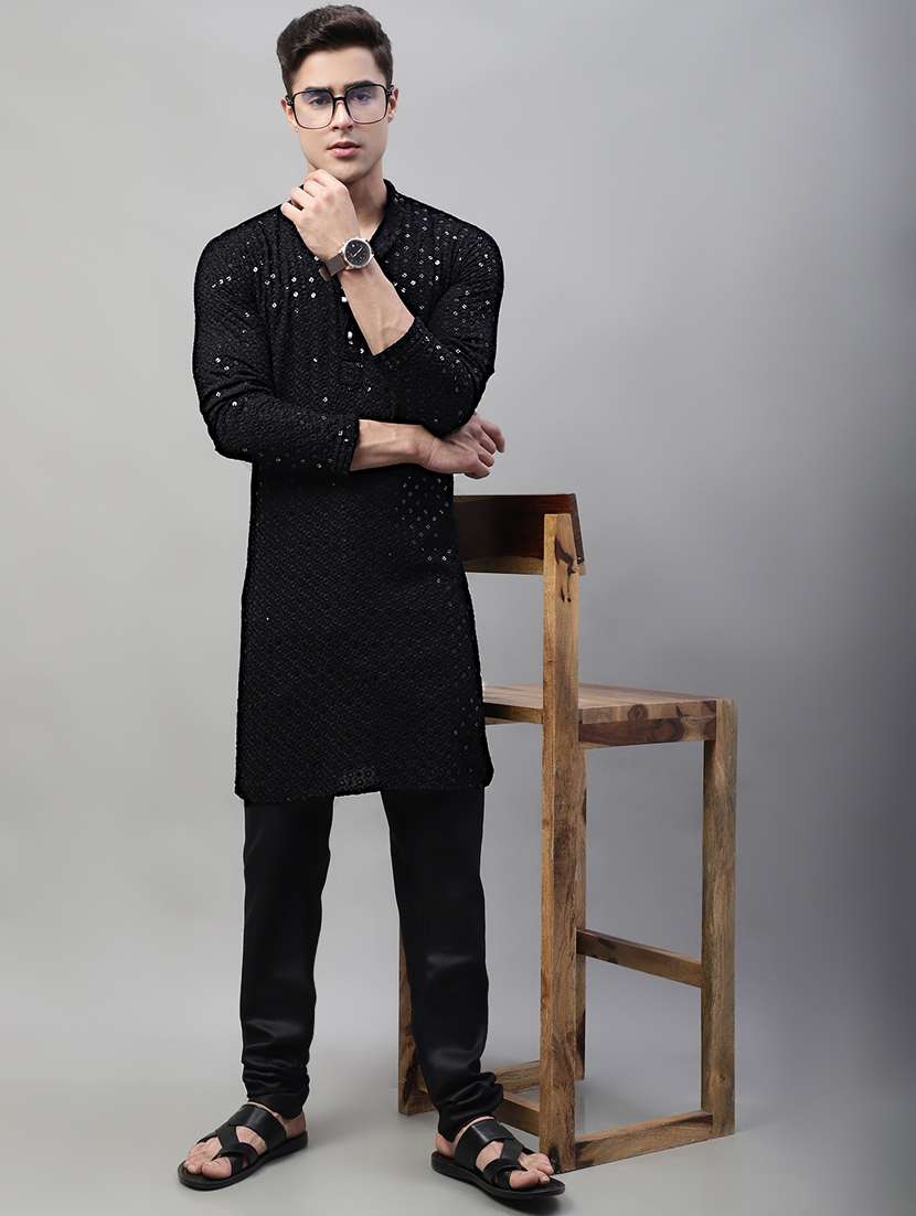 men mandarin collar embroidered kurta pyjama set - 19697798 - Zoom Image - 0