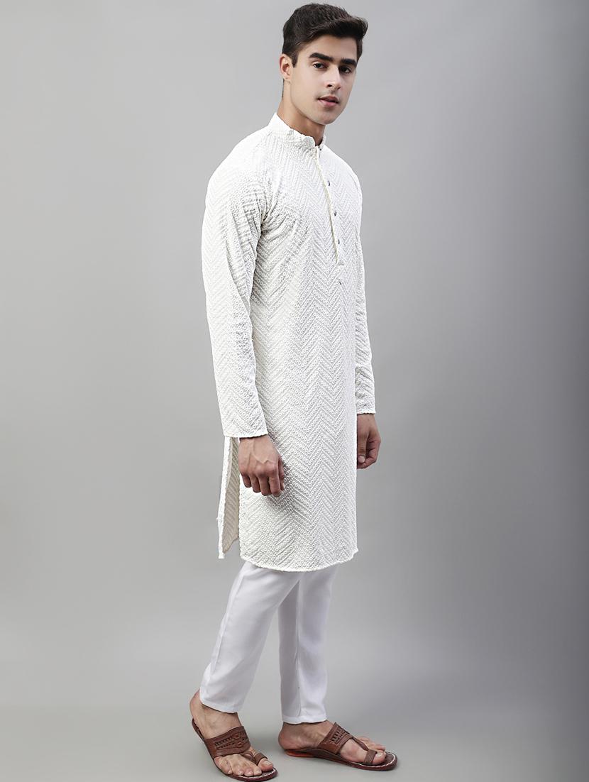 men mandarin collar embroidered kurta pyjama set - 19697800 - Standard Image - 1