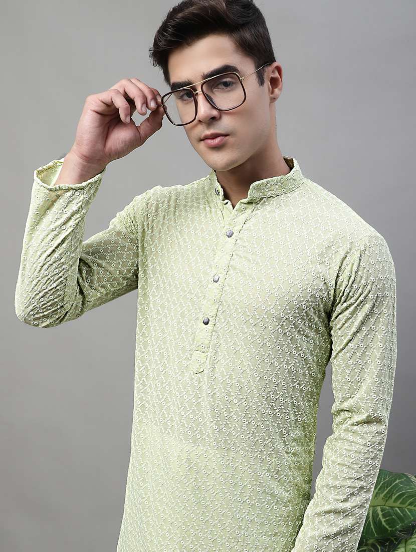 men mandarin collar embroidered kurta  - 19697809 -  Standard Image - 4