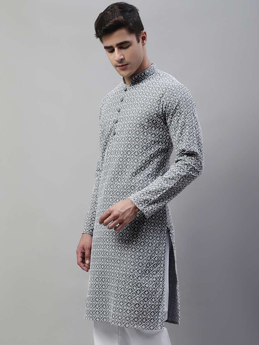 men mandarin collar embroidered kurta  - 19697811 -  Standard Image - 1