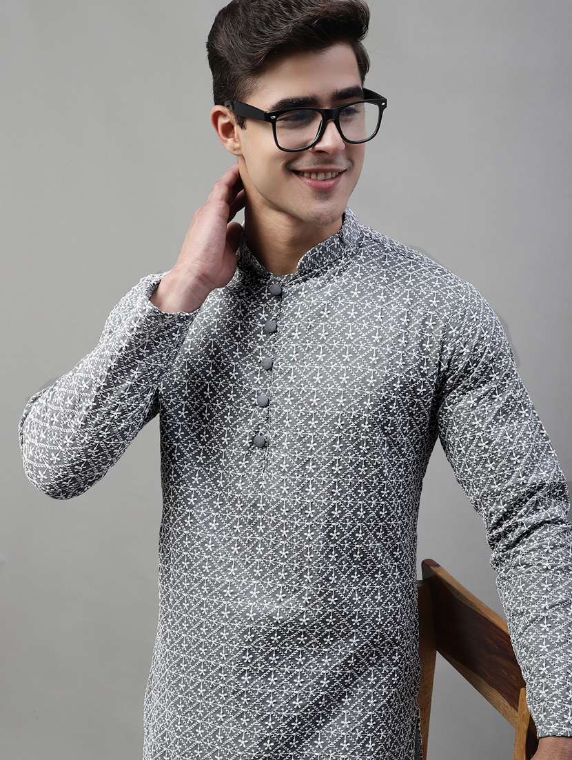 men mandarin collar embroidered kurta  - 19697811 -  Standard Image - 4