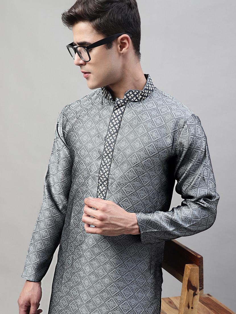 men mandarin collar embroidered kurta - 19697815 - Standard Image - 4