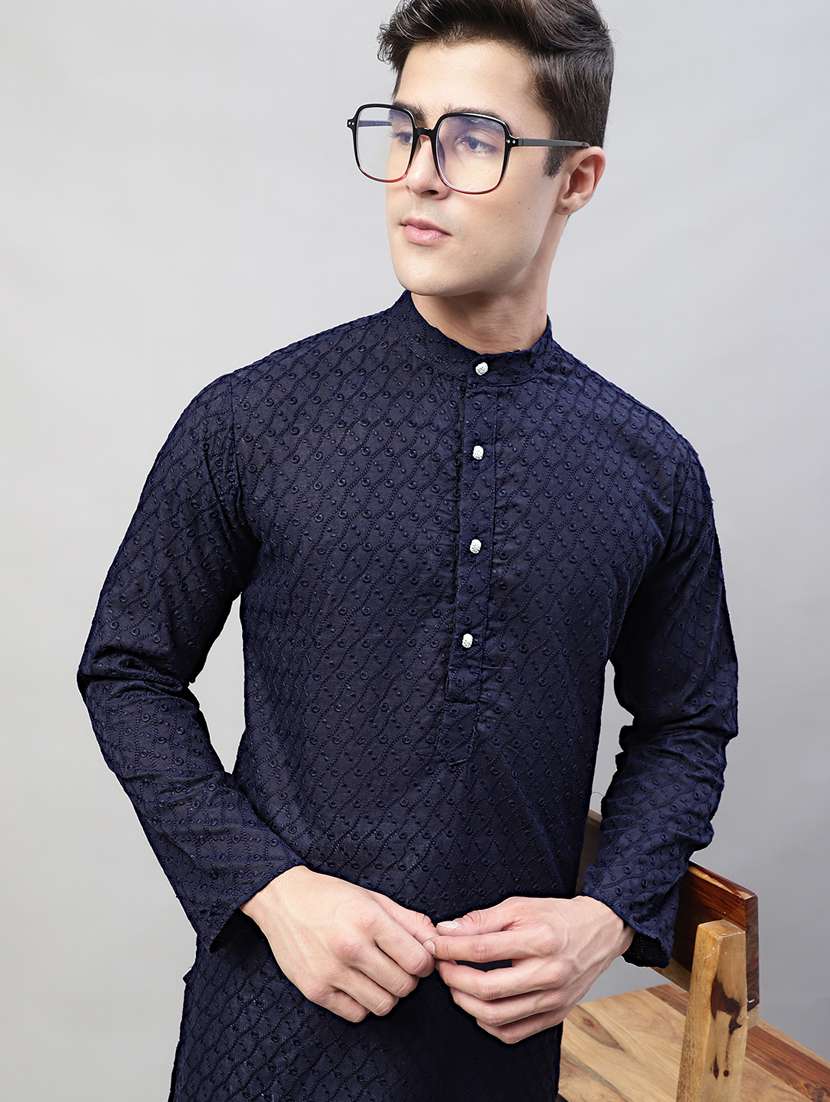 men mandarin collar embroidered kurta  - 19697821 -  Standard Image - 4