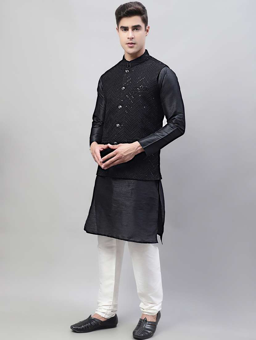 men mandarin collar embroidered kurta pyjama set - 19697828 -  Standard Image - 1