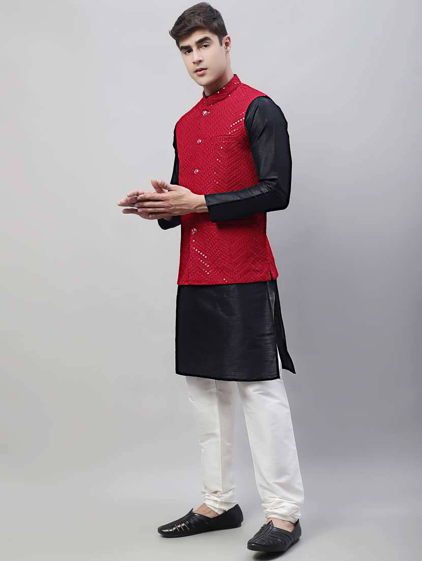 men mandarin collar embroidered kurta pyjama set - 19697829 -  Standard Image - 1