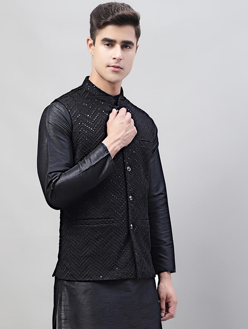 men mandarin collar embroidered kurta pyjama set - 19697840 - Standard Image - 1