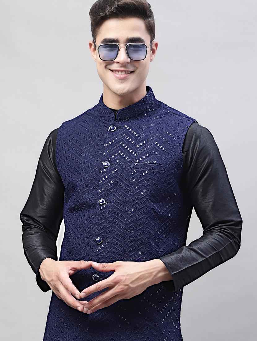 mandarin neck sequin work nehru jacket - 19697922 - Standard Image - 4