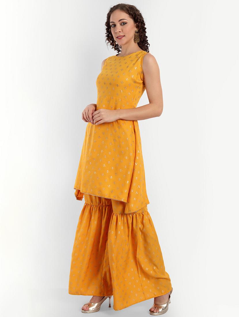 yellow printed kurta sharara set - 19698312 - Standard Image - 1
