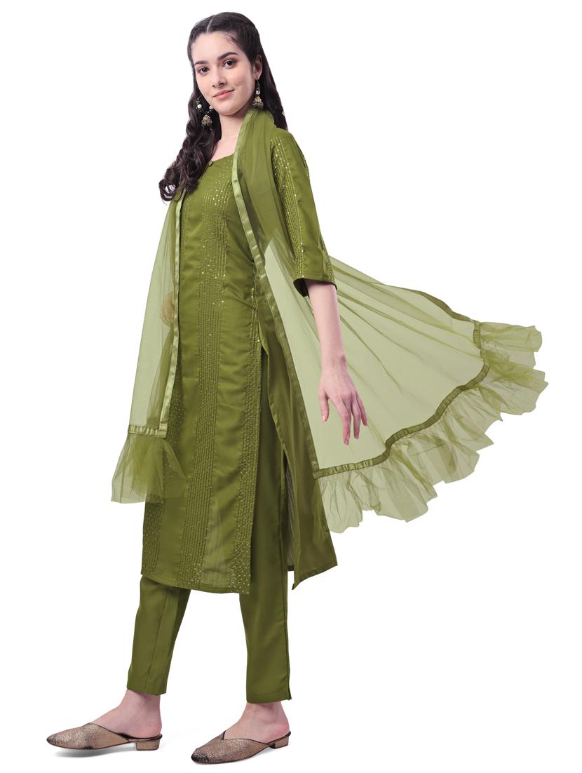 self design kurta pant with dupatta set - 19698349 - Standard Image - 1