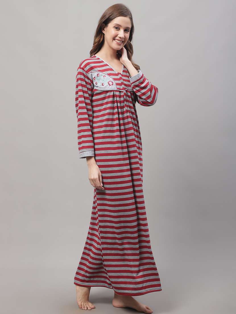 long sleeves striped nighty - 19698477 -  Standard Image - 1