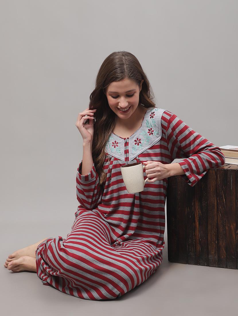 long sleeves striped nighty - 19698478 - Standard Image - 4