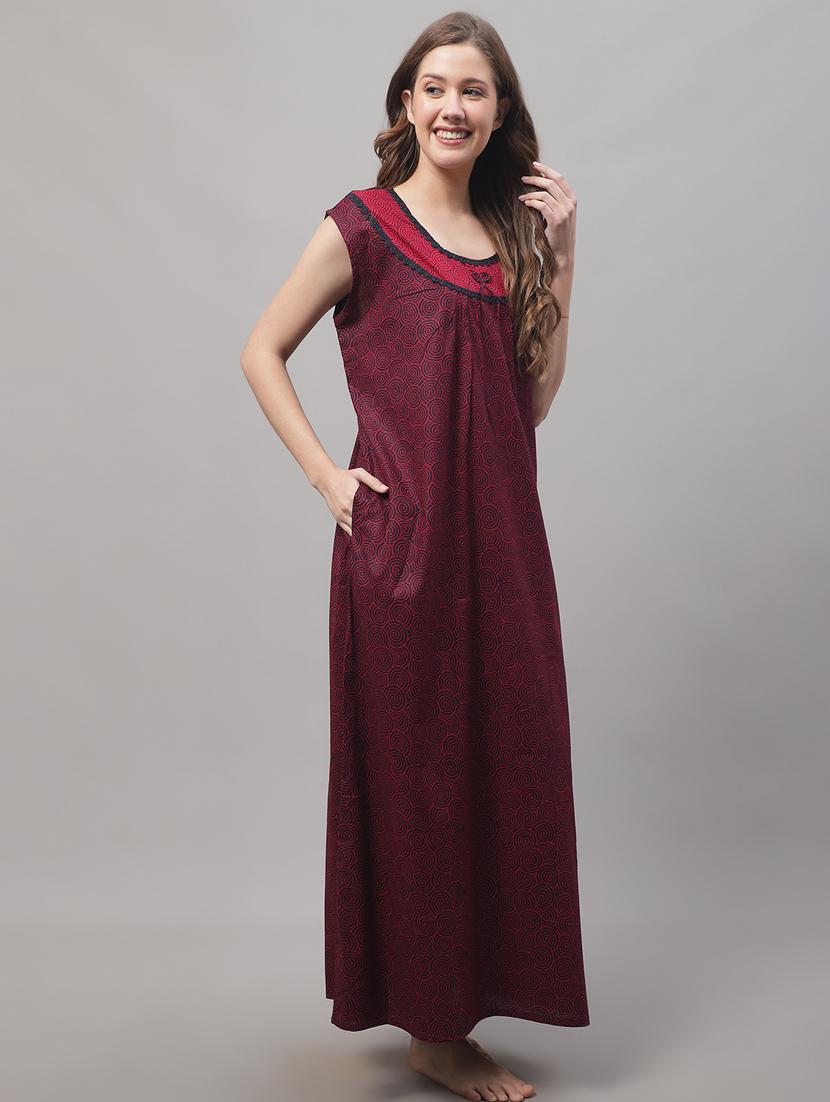 printed cap sleeves back tie nighty - 19698479 - Standard Image - 1