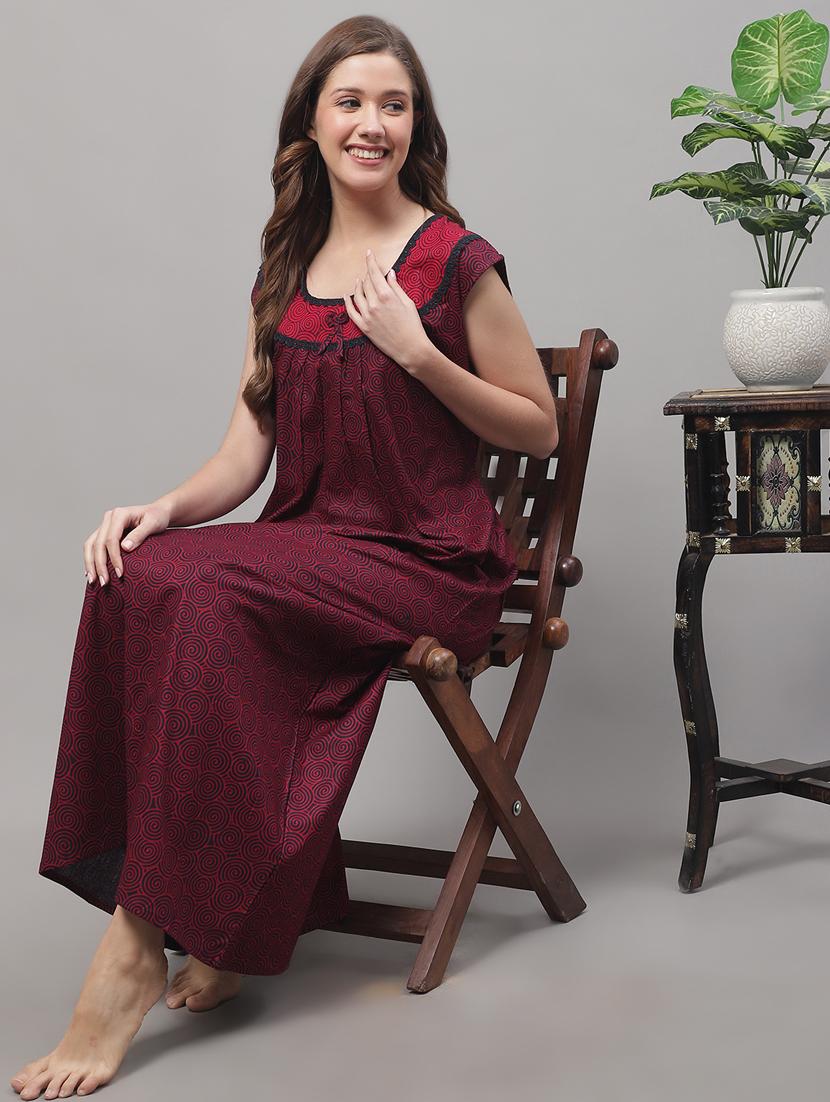 printed cap sleeves back tie nighty - 19698479 - Standard Image - 4