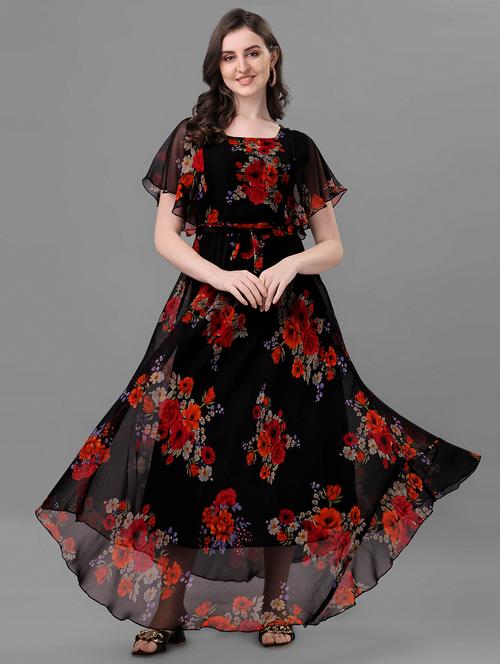 women's fit & flare foil print dress - 19698562 - Standard Image - 0