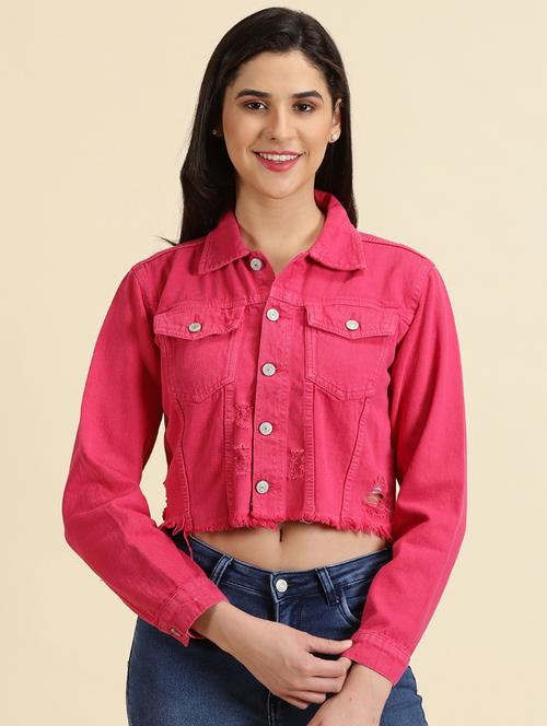 women shirt collar solid jacket - 19698868 - Standard Image - 0