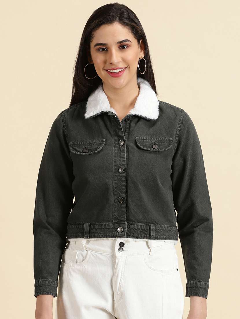 women spread collar solid jacket