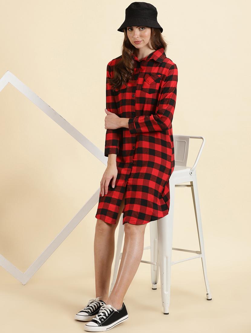 women shirt collar checkered shirt - 19698879 - Standard Image - 4
