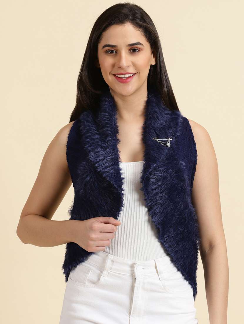 women navy blue asymmetric shrug