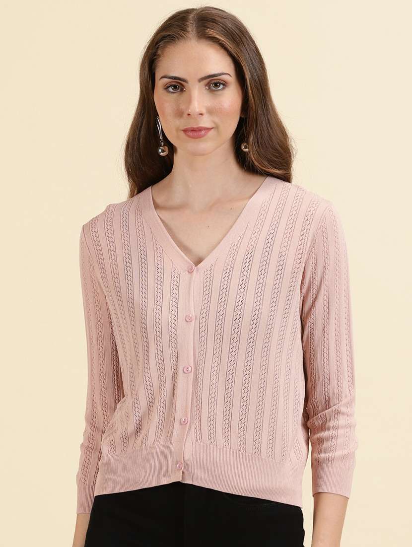 women self designed v neck cardigan - 19698897 -  Zoom Image - 0