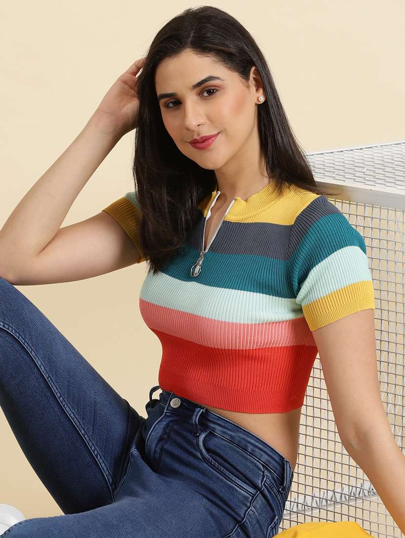 women's crop round neck top - 19698935 -  Standard Image - 1