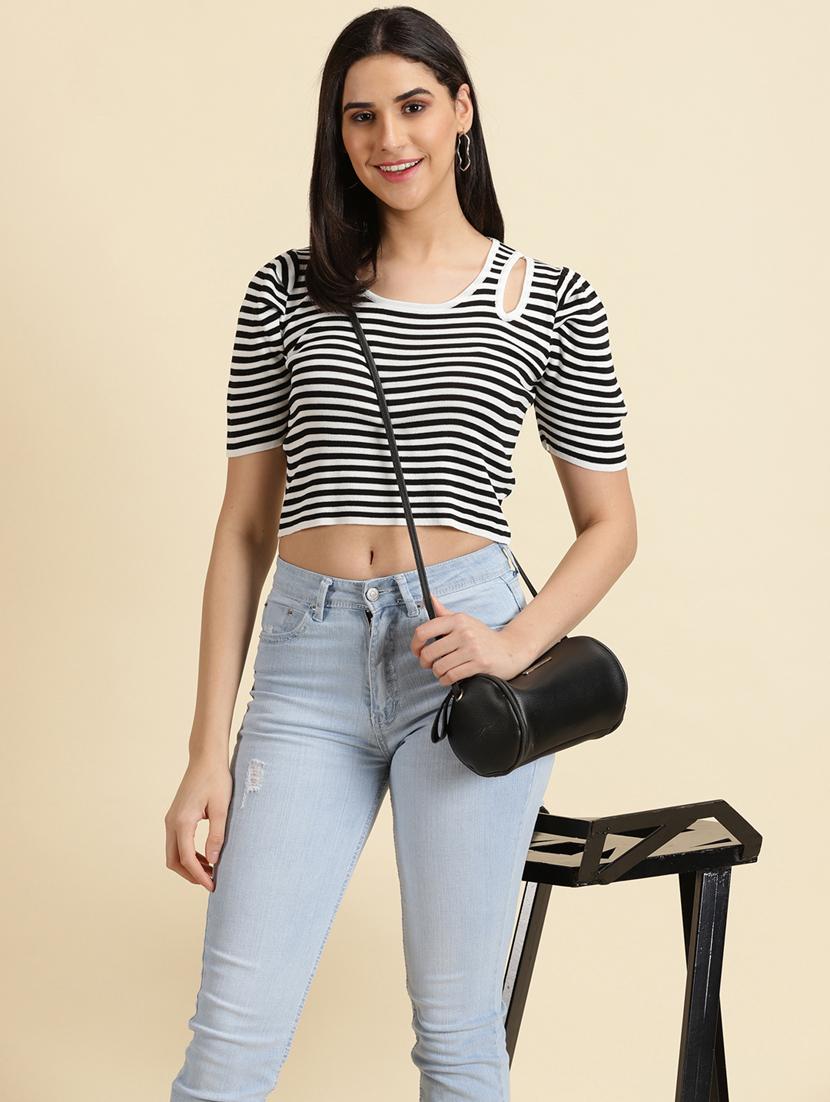 women's crop round neck top - 19698979 - Standard Image - 1