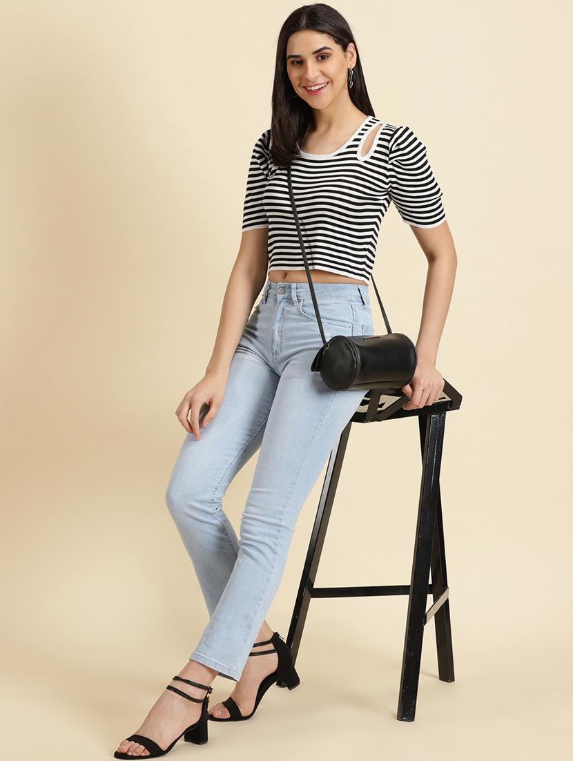women's crop round neck top - 19698979 - Standard Image - 4
