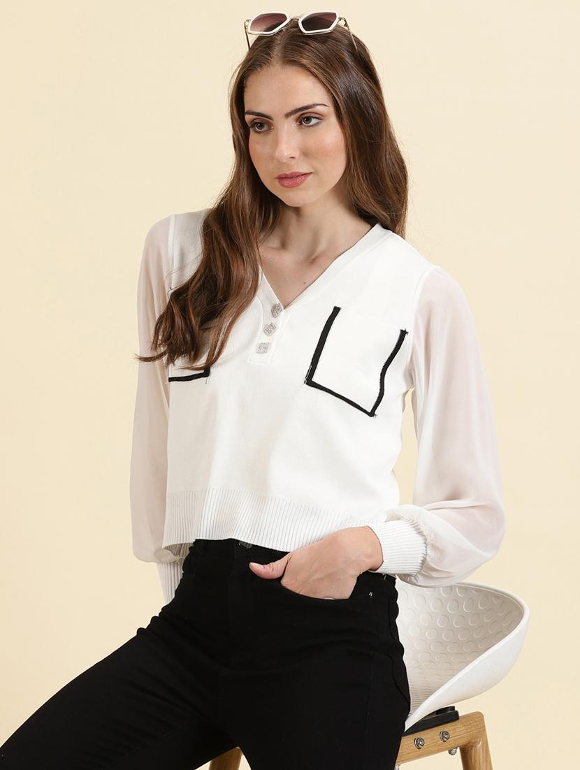 women's white v neck top - 19699018 -  Standard Image - 1