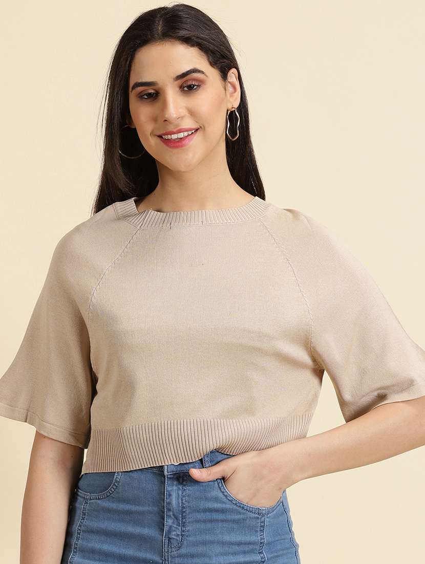 women's crop round neck top - 19699085 -  Zoom Image - 0