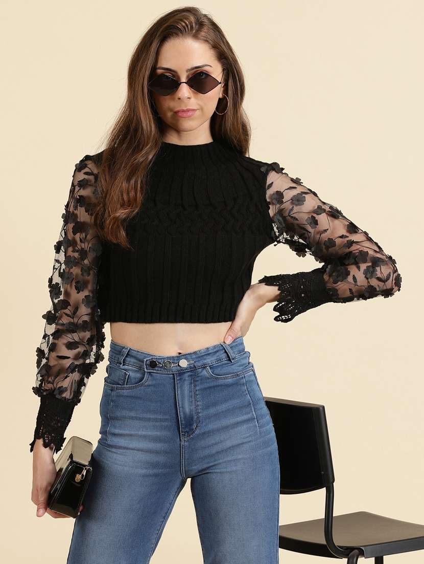 women's crop mock neck top - 19699090 -  Standard Image - 1