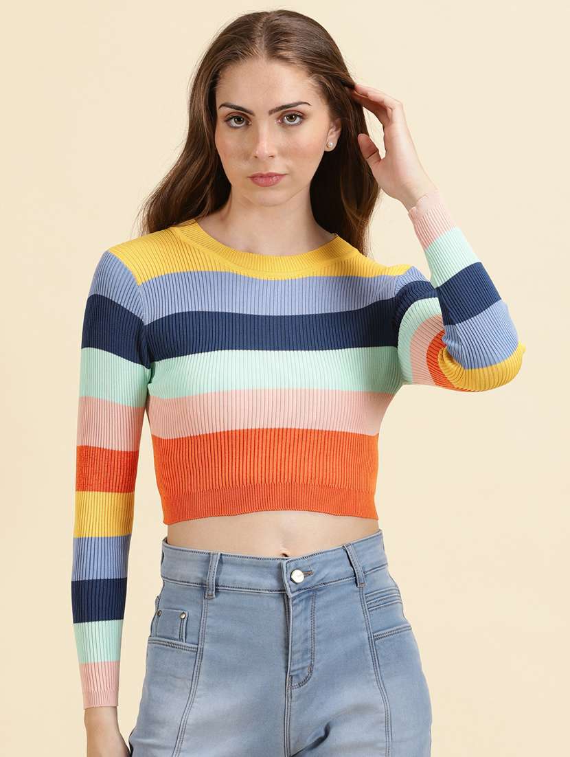 multi colored color block winter crop top